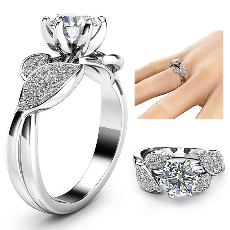 

LNRRABC Fashion Elegant Original Silver Rings for Women Flower Ring Zircon Bijoux Party Ring Silver Crystal Gift Wedding