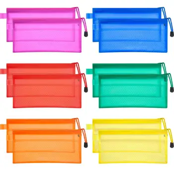 

12 Pieces 6 Colors Pencil Pouch Zipper File Bags Waterproof Double Layer for Pen Bag Cosmetics Supplies Travel Accessories