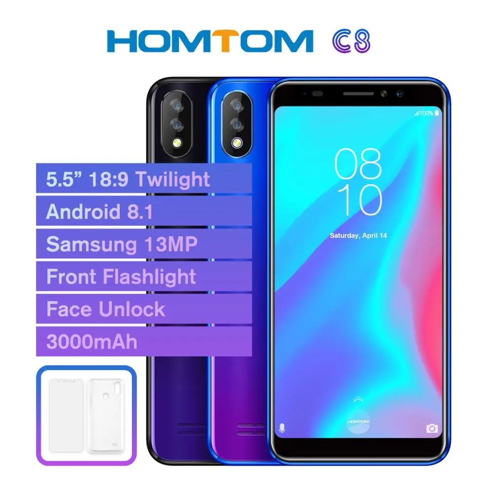 HOMTOM C8 мобильный телефон 5 дюймов 18:9 градиент Android 8 1 2 Гб оперативной памяти 16