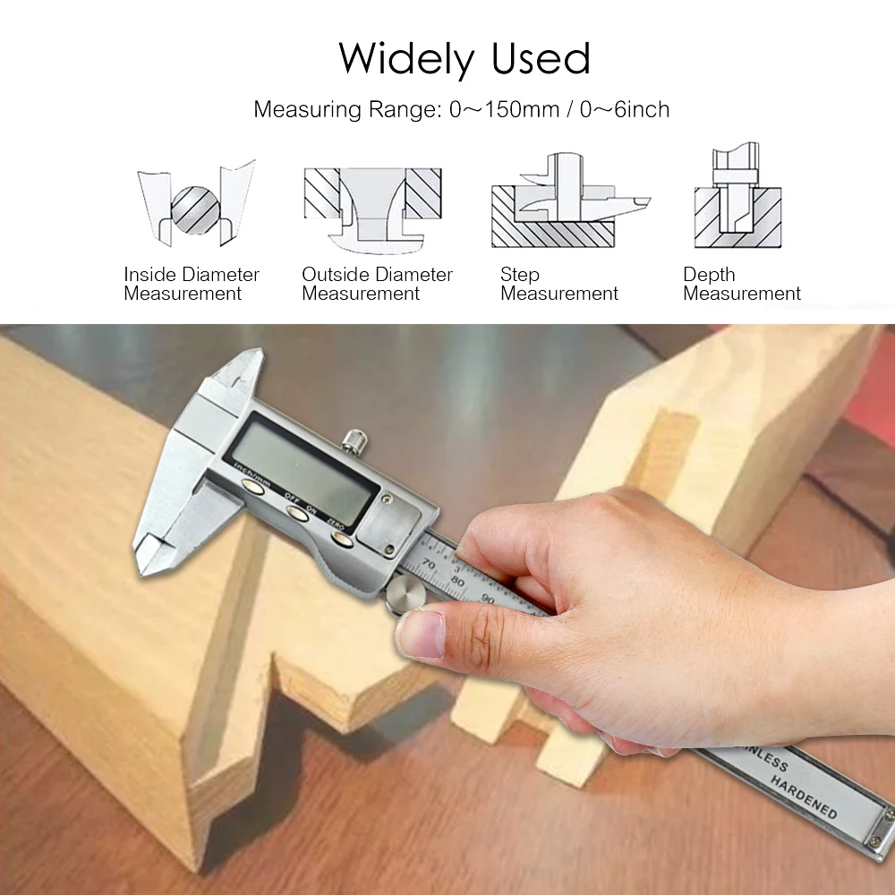 Электронный цифровой калиперводонепроницаемый штангенциркуль из нержавеющей стали 6 дюймов/150 мм Высокоточный ЖК-дисплей микрометрический измеритель