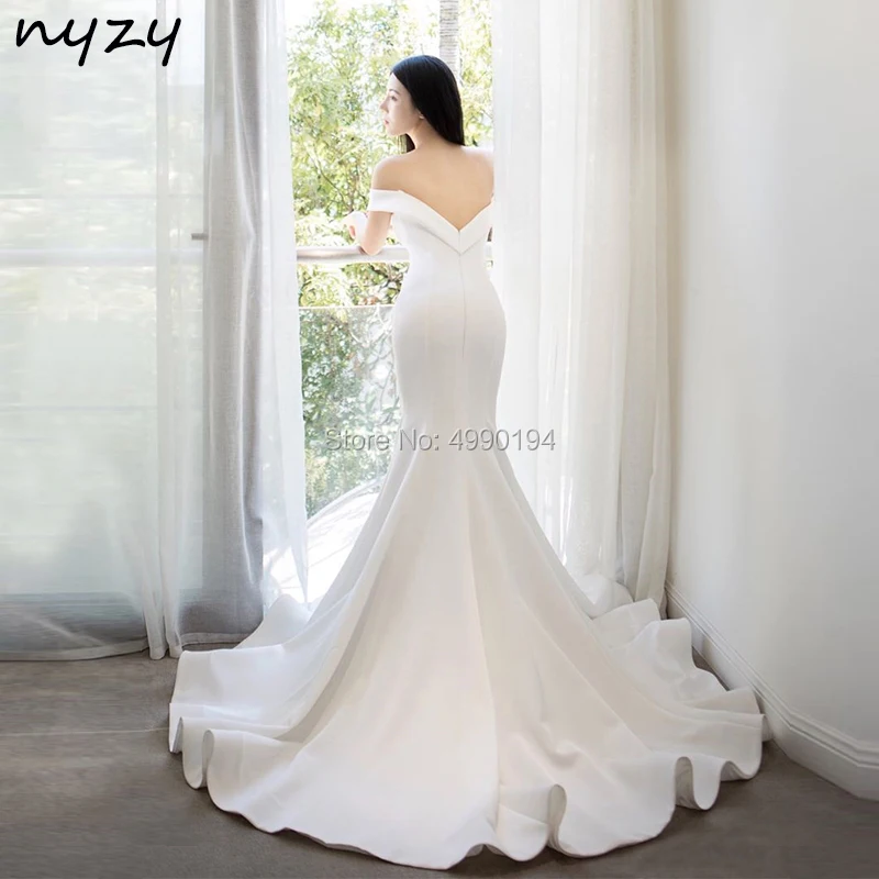 

NYZY W15 Elegant Off Shoulder Satin Simple Wedding Dress Mermaid 2019 vestido de novia robe de mariee abiti da sposa