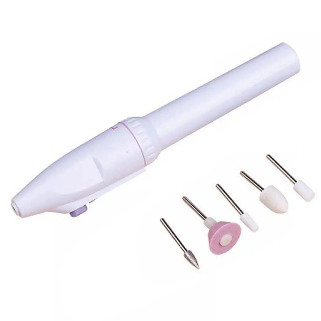 Portable Electric Nail Art Polisher Grinder Powered by 2 AA batteries. Home Manicure White All Skins Tool