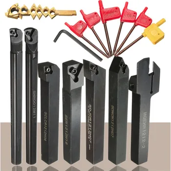 

DANIU 7pcs 12mm Shank Lathe Boring Bar Turning Tool Holder Set With Carbide Inserts + 7pcs T8 Wrenches Tools Set Durable