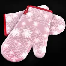 Рождественские силиконовые тканевые перчатки для микроволновой печи, Нескользящие силиконовые перчатки с принтом, изолированные перчатки для кухонной печи, инструменты для выпечки, перчатки