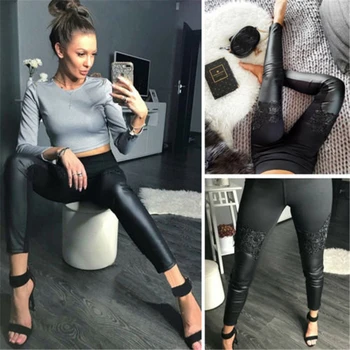 

Women's Sexy Wet Look Stretchy Pants Leather Skinny Leggings Pencil Trousers