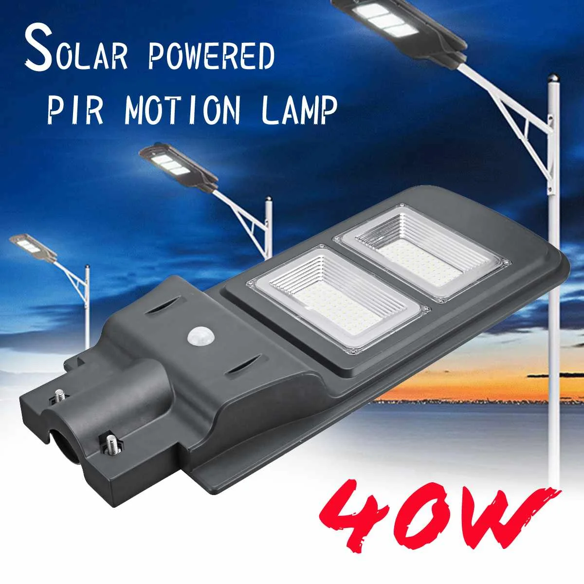 

All-in-one 40W Solar Powered Lamp Solar Panel Lighting Light Control + PIR Motion Sensor Waterproof for Outdoor Street Light