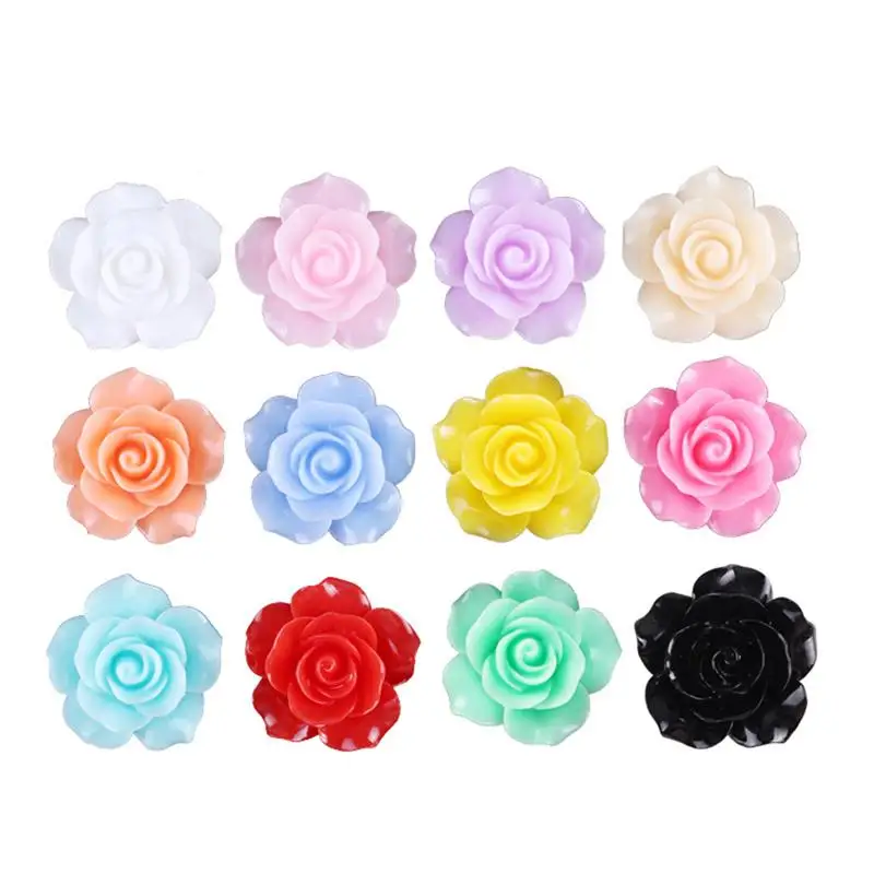 

50pcs Resin Flower Beads Flatback Rose DIY Accessory Cabochons Embellishment for Jewelry Making Scrapbooking Craft