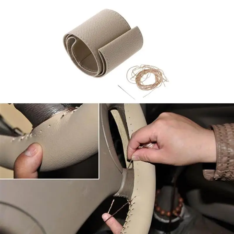 Автомобильный чехол рулевого колеса автомобиля DIY с иглами и нитью из
