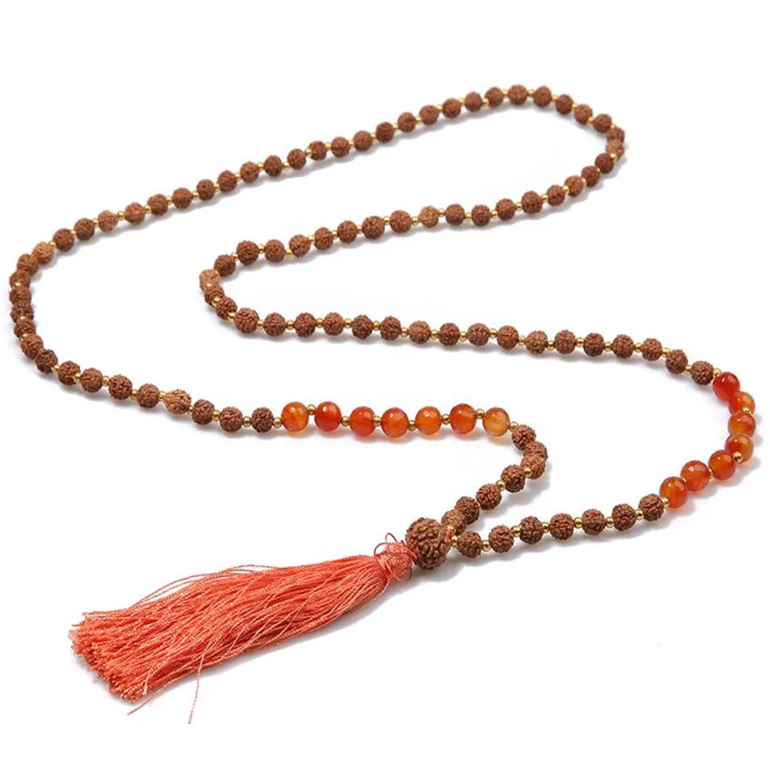 

8mm 108 Orange Rudraksha Necklace pray Unisex Fancy Wrist spirituality new Wristband Handmade Bless Chakas Veins
