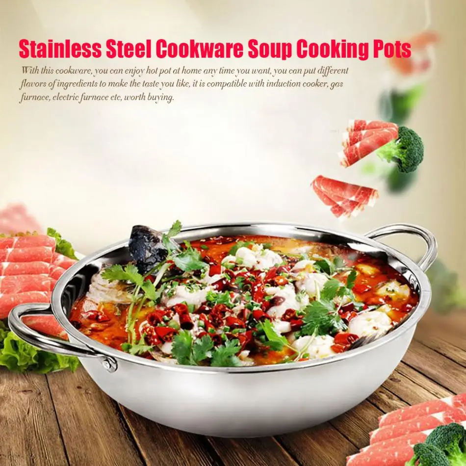 30 см нержавеющая сталь горячий горшок Shabu индукционная плита газовая плита совместимый горшок домашняя кухонная посуда суп кастрюля