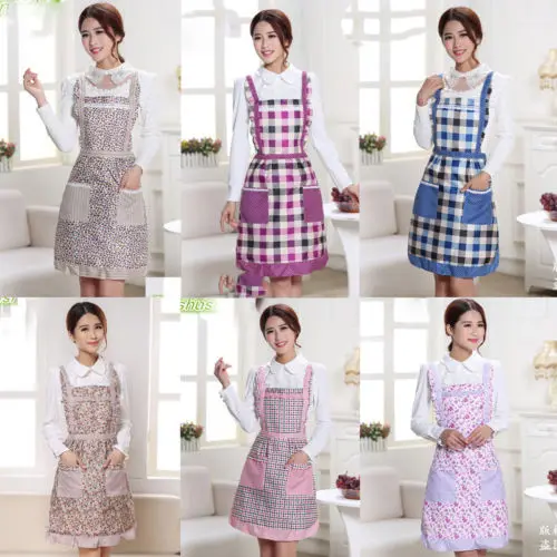 Practical Women Cooking Chef Kitchen Home Restaurant Aprons Plaid Aprons With Pocket 9 Styles To Choose New