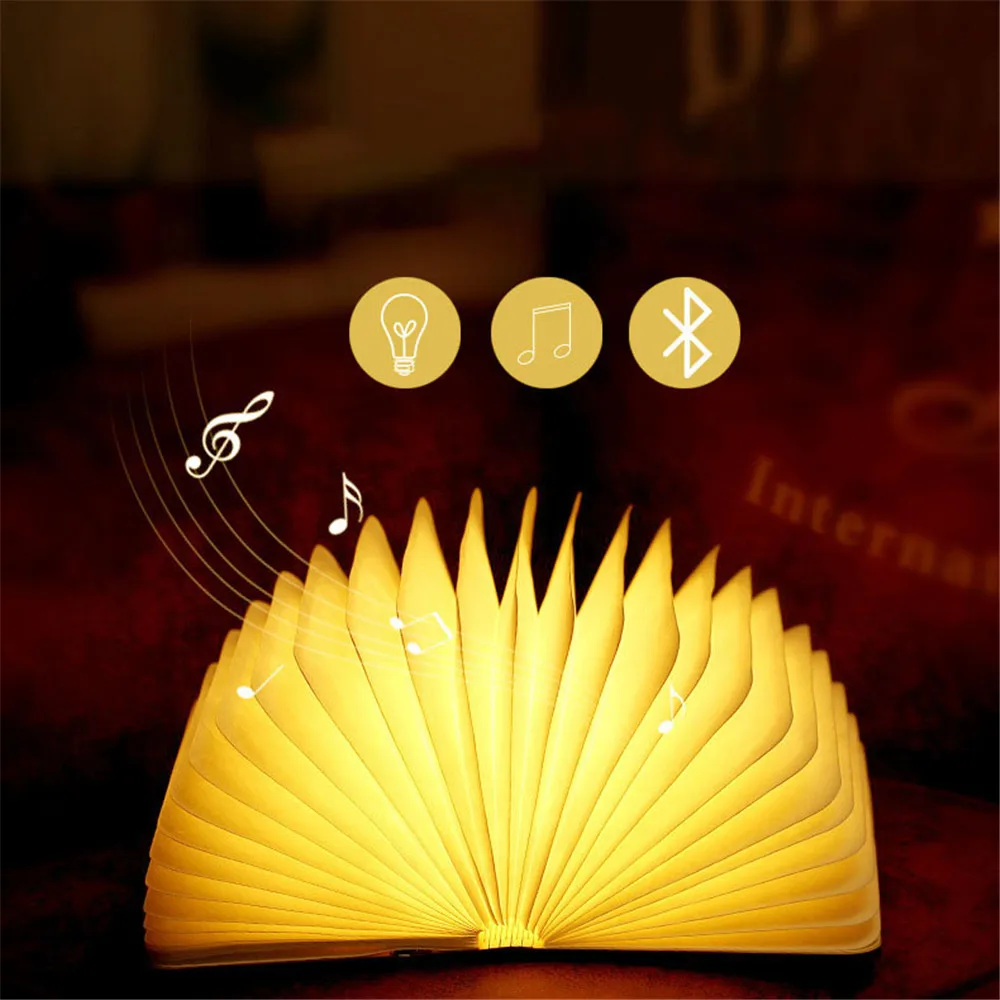 

CLAITE LED Foldable bluetooth Speaker Night Light Wooden Book Reading Desk Lamp Colorful USB Rechargeable Book Light