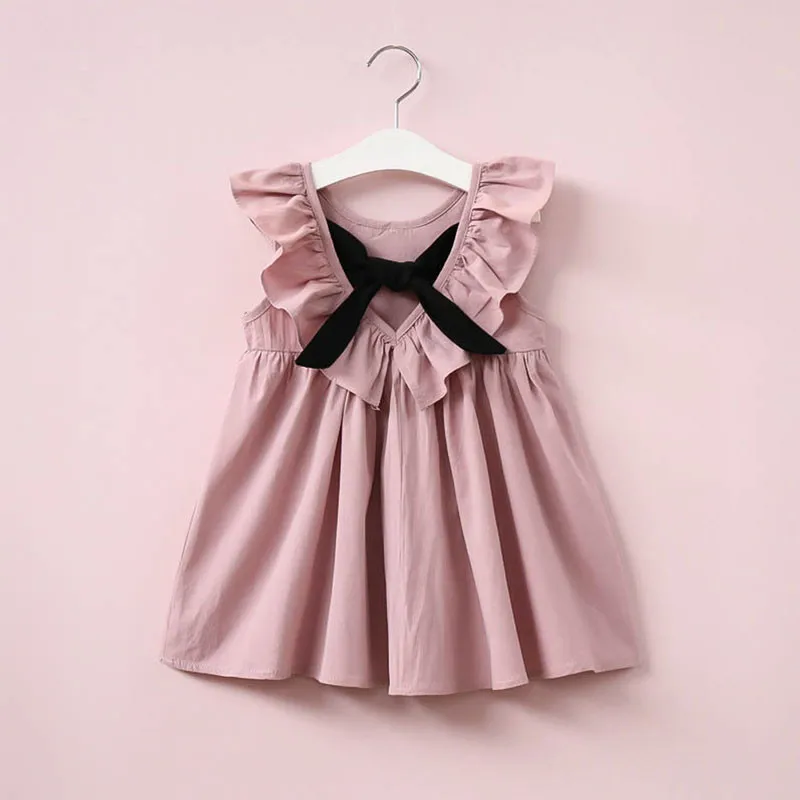 Summer  Fly Sleeve Sleeveless Vest  Baby Girls Dress Ruffles Bow Kids Dresses For Girls Costume Cotton Kids Princess Dress 
