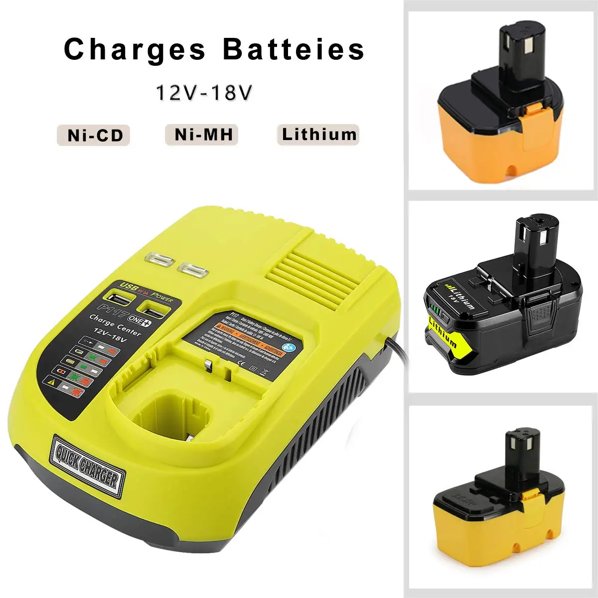  12v-18V For Ryobi P117 Rechargeable Battery Charger Battery Pack Power Tool Ni-Cd Ni-Mh Li-Ion P110