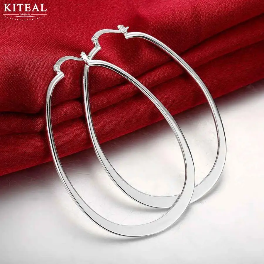 

New Arrival!! silver plated earrings for women 6.8*4.5CM Flat U big circle Hoop earrings for wome ear cuff bijoux wholesale