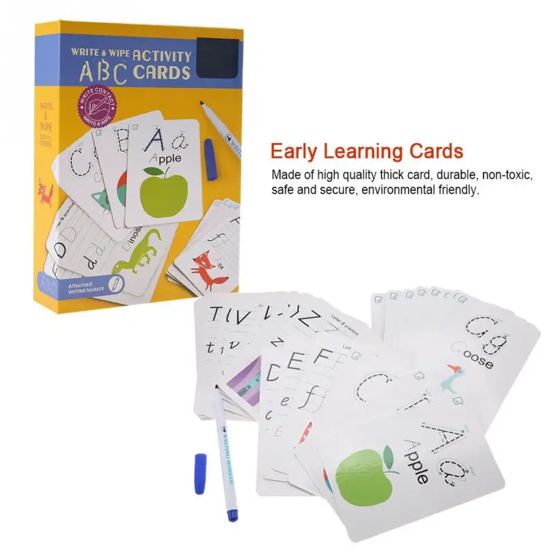 

2018 New Learning Card English Alphabet Words Math Write Wipe Off Cards Game Early Educational Toys For Children Christmas Gift