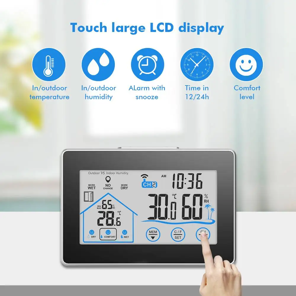 

Digital Weather Station For Home Outdoor Indoor Wireless Thermometer Hygrometer Meter Temperature Humidity Sensor LED Backlight