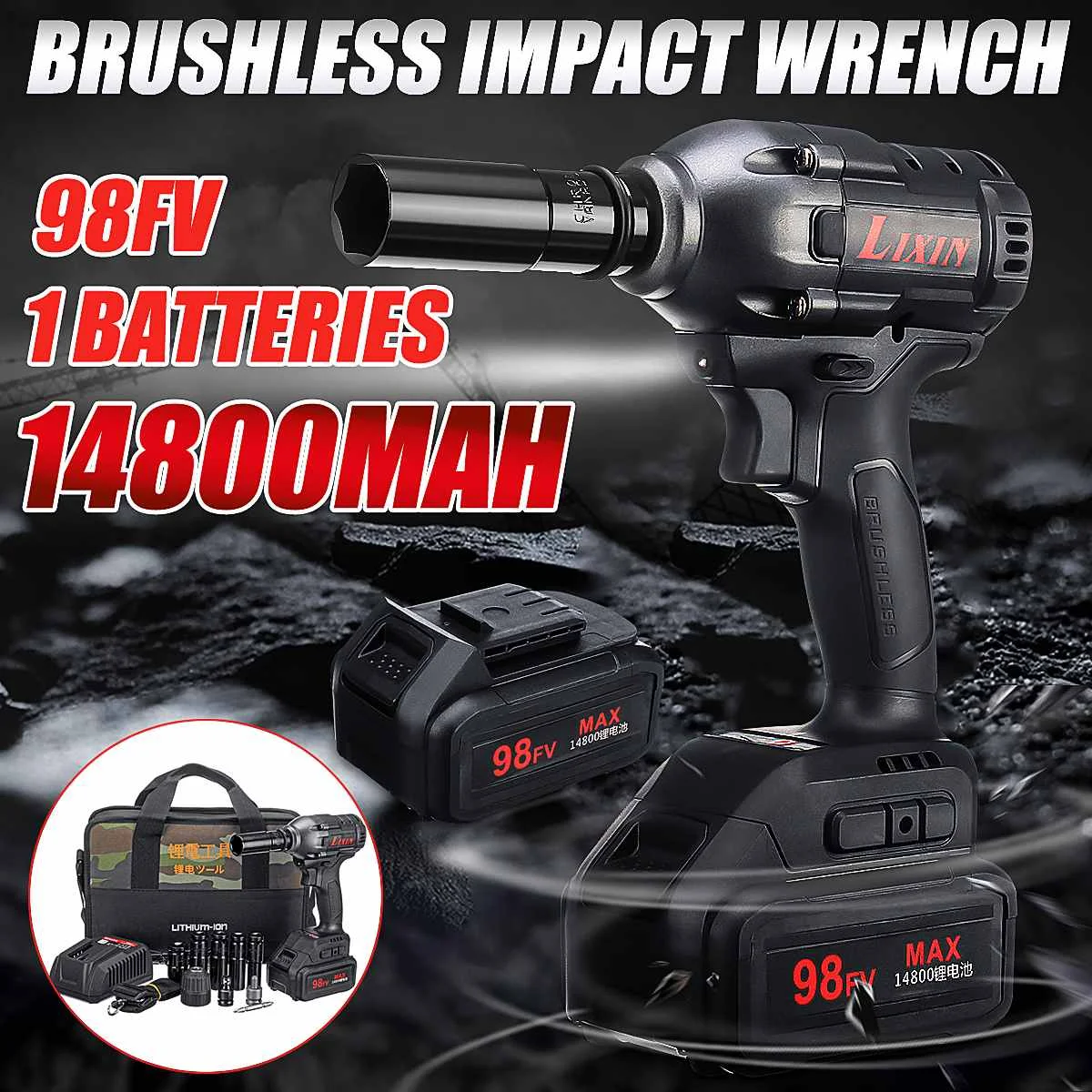 

3 in 1 98VF 460NM Cordless Brushless Electric Wrench Impact Socket Drill Screwdriver Rechargeable Li-on Battery with Accessories