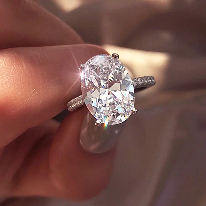 

Size5-11 Promise Crystal Oval Wedding Ring Luxury Gift Jewelry White