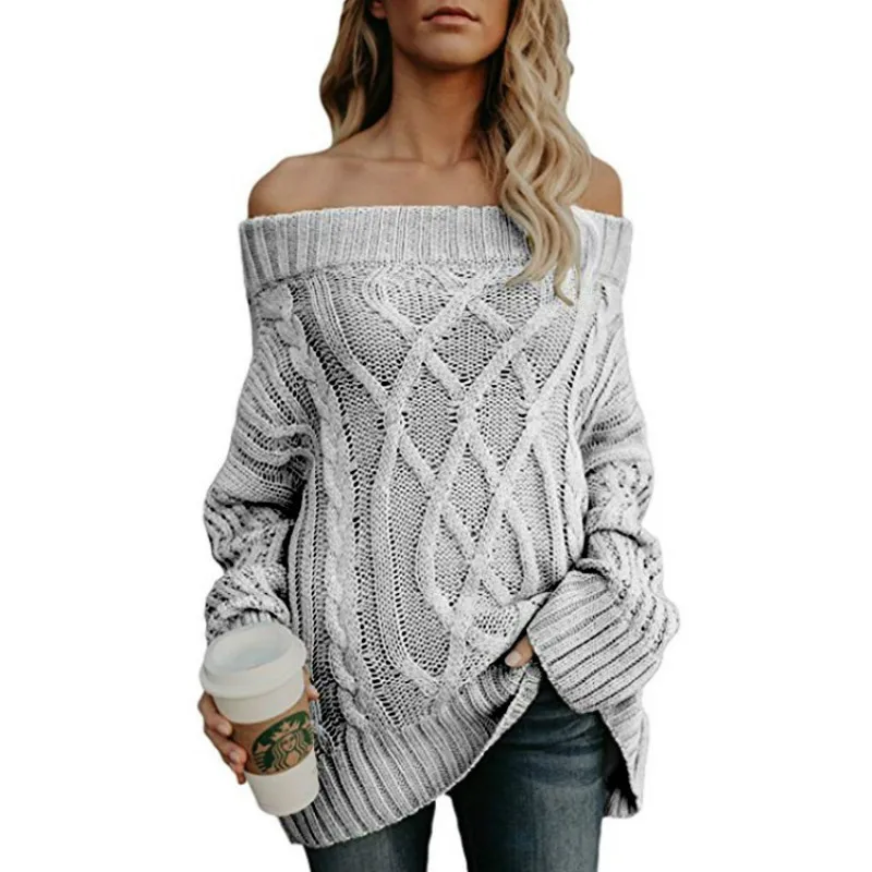 Повседневное вязаный свитер женская одежда 2018 осень зима пикантные женские с открытыми плечами Вязание пуловеры для женщин топы длинными