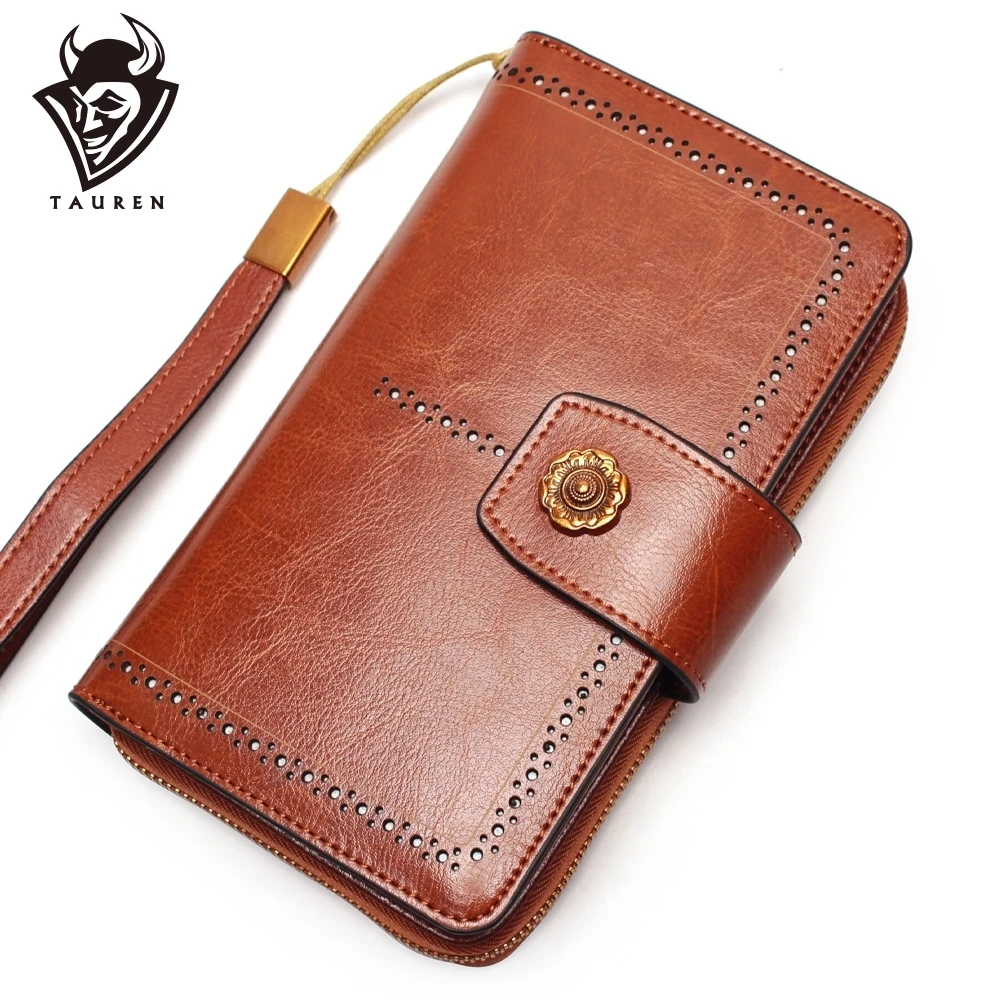 

Women Wallet Genuine Leather Business Clutch Bag Detachable Wristband Wallet Slidable Phone Clip Design Multi-Function Bag