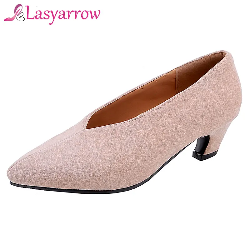 

Lasyarrow 2019 new Korean version of the thick with pointed head retro grandma shoes shallow mouth wild comfortable single shoes