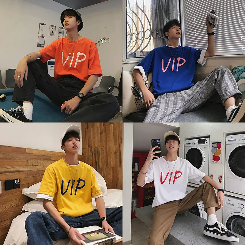 

Men's T-shirt 2019 Summer New Youth Popular Simple Multi-color Wild Pullover Short-sleeved T-shirt Youth Casual Men's Clothing