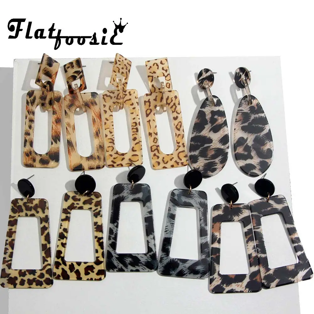 

Flatfoosie Geometric Resin Long Dangle Earrings For Women Acrylic Leopard ZA Fashion New Statement Big Drop Earring Punk Jewelry