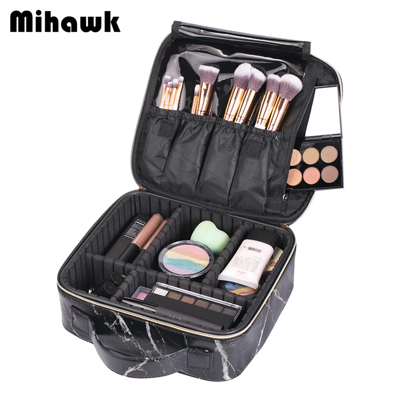 

Mihawk Beautician Cosmetic Bag Women Vanity Cases Makeup Suitcase Beauty Case Professional Toiletry Brush Lipstick Pouch Supply