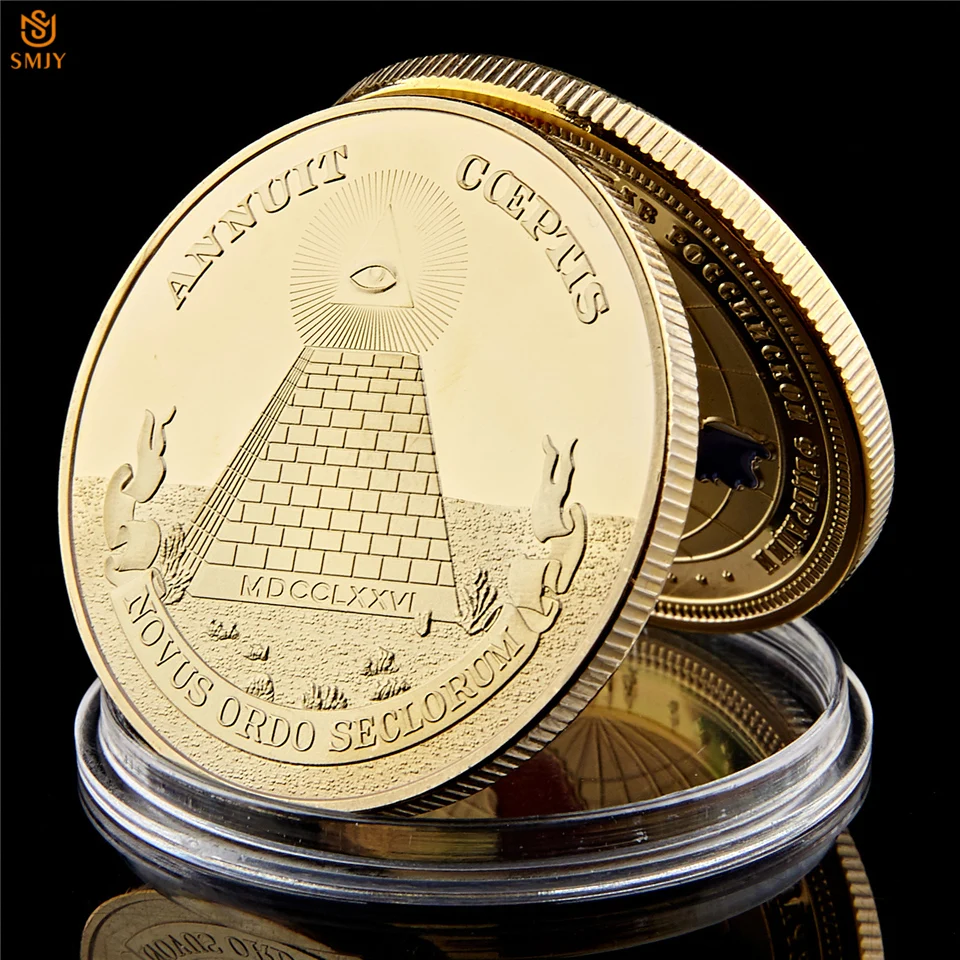 

USA Emblem World Masonic Symbol Gold Egyptian Pyramid Commemorative Coin Collection Value