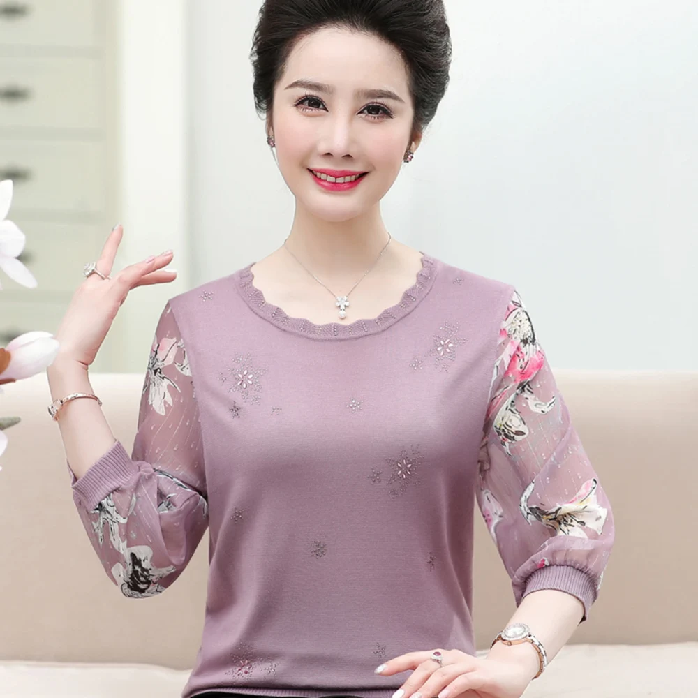 

Spring Summer Thin Knitted Sweater Women 3/4 Sleeve Floral Print Sweater Tops Jumper Casual O-neck Pullover Sueter Mujer