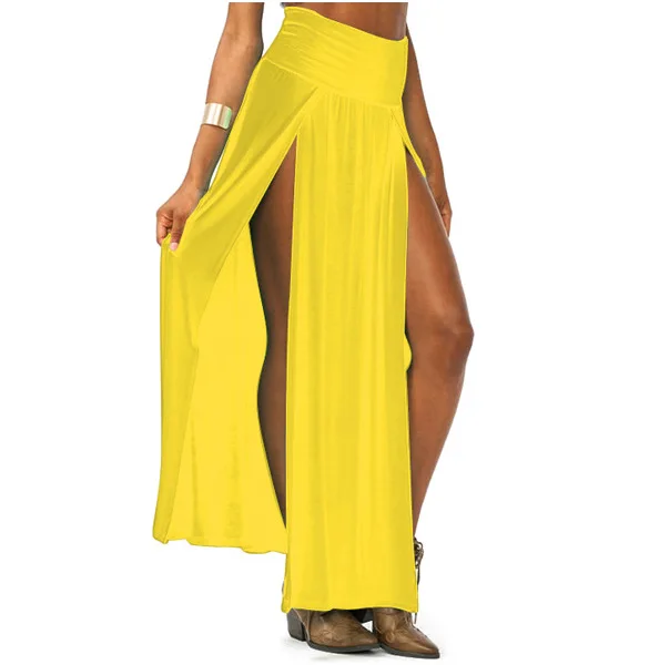 

Women Beach Skirt Split A Line Skirts High Waist Solid Skirt