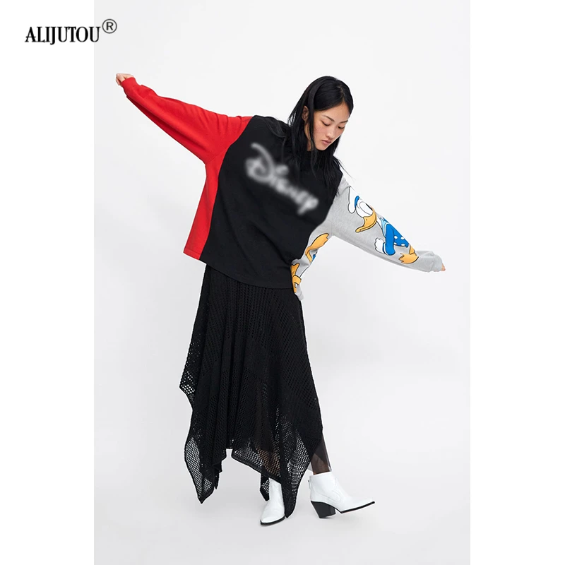 Zaraing Donald Duck Colorblock Women Hoodies Sweatshirts 2019 spring Mickey Mouse outwear Print Cartoon Casual Clothes For Lady Zaraing Donald Duck Colorblock Women Hoodies Sweatshirts 2019 spring Mickey Mouse outwear Print Cartoon Casual Clothes For Lady