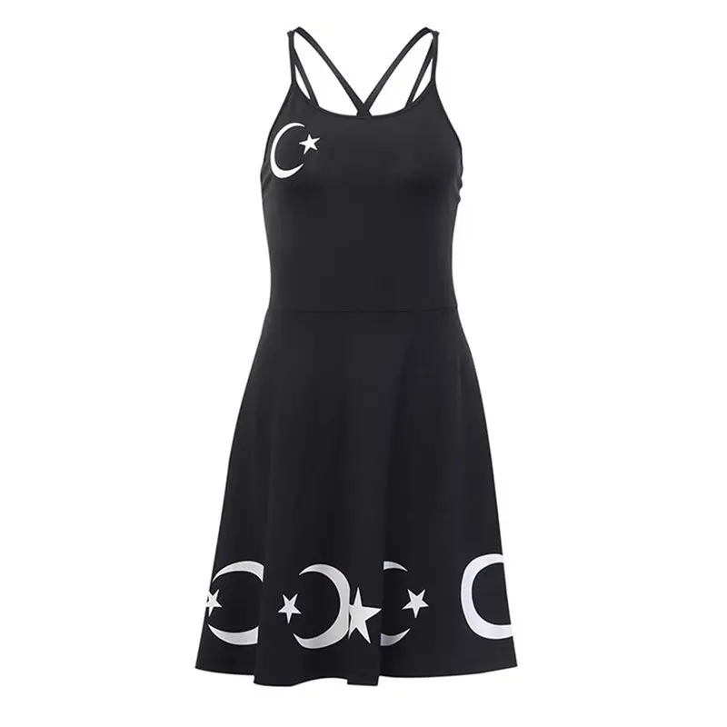 

Bohoartist Summer Gothic Punk Sexy Club Cool Women Mini Dresses Black Star Print Strapless Streetwear Beach Female Goth Dress