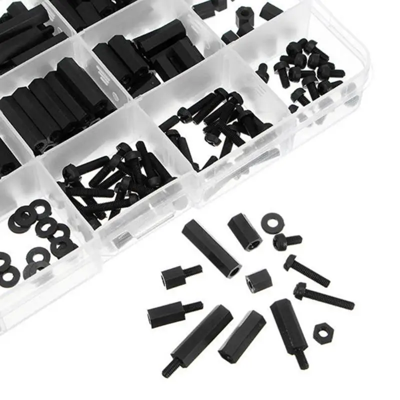 

260pcs/box Black Nylon Outer Hex Screws Nuts PCB Standoff Assortment Kit High Quality Hex Screw Nuts Set Home Hardware