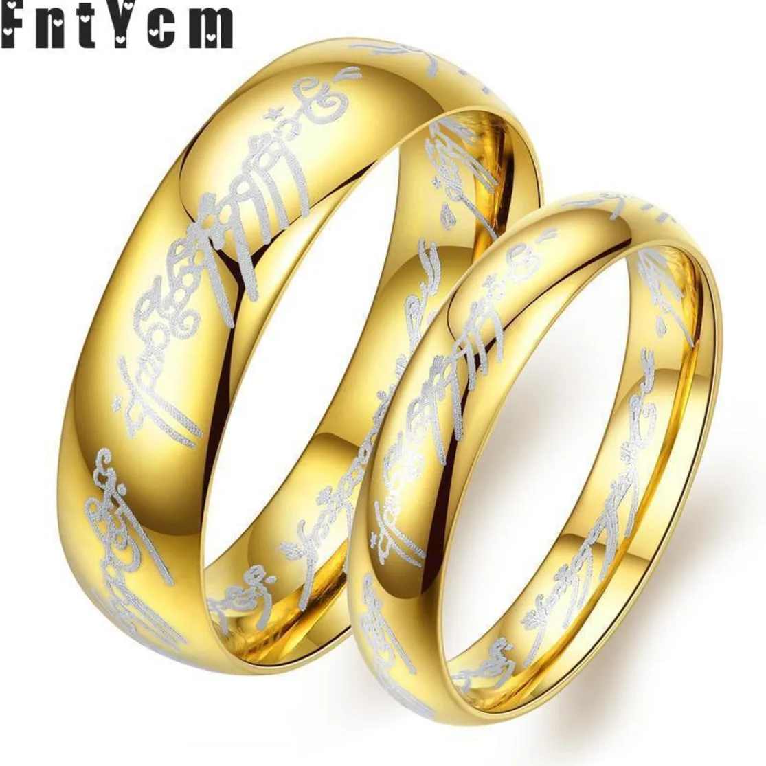 Top Women Quality Lovers' Titanium Steel Gold Engagement Lovers Rings Double For Couples Wedding Decoration Men Engagement-ring