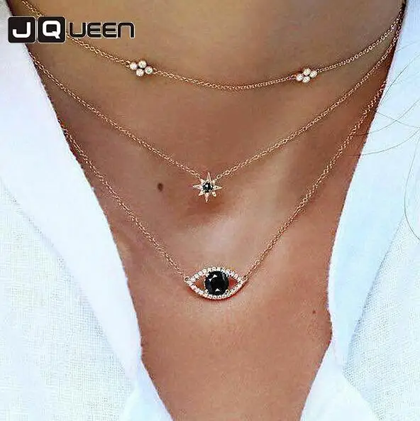 

Multilayer Necklace for Women Long Chain Turkish Eye Pendant Necklaces Trendy Crystal Sun Star Water droplets Necklaces