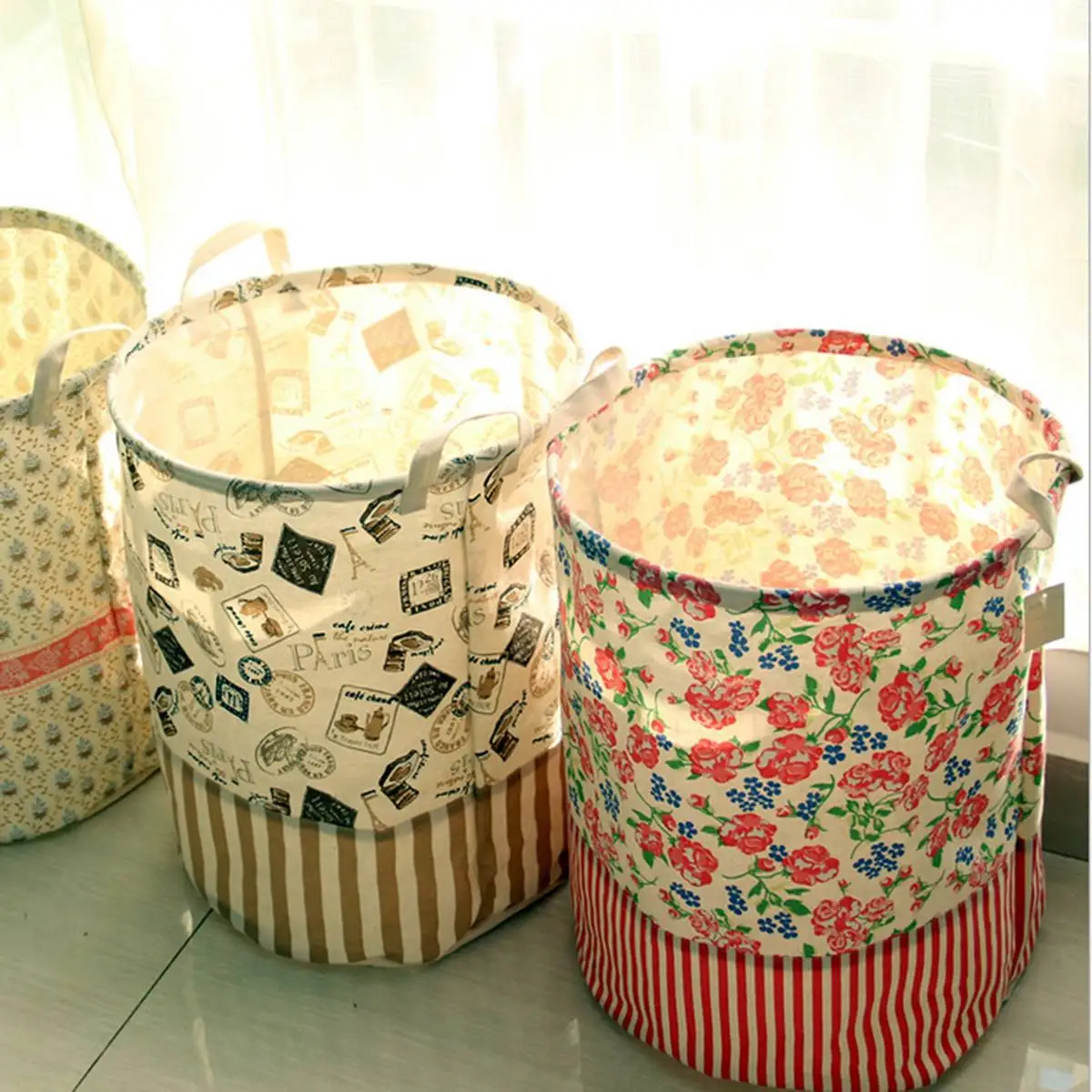 موجة نقطة القذرة الملابس غسل سلة الغسيل القطن حقيبة كتان تخزين دلو الغسيل برميل المنزل المناسب 3 ألوان