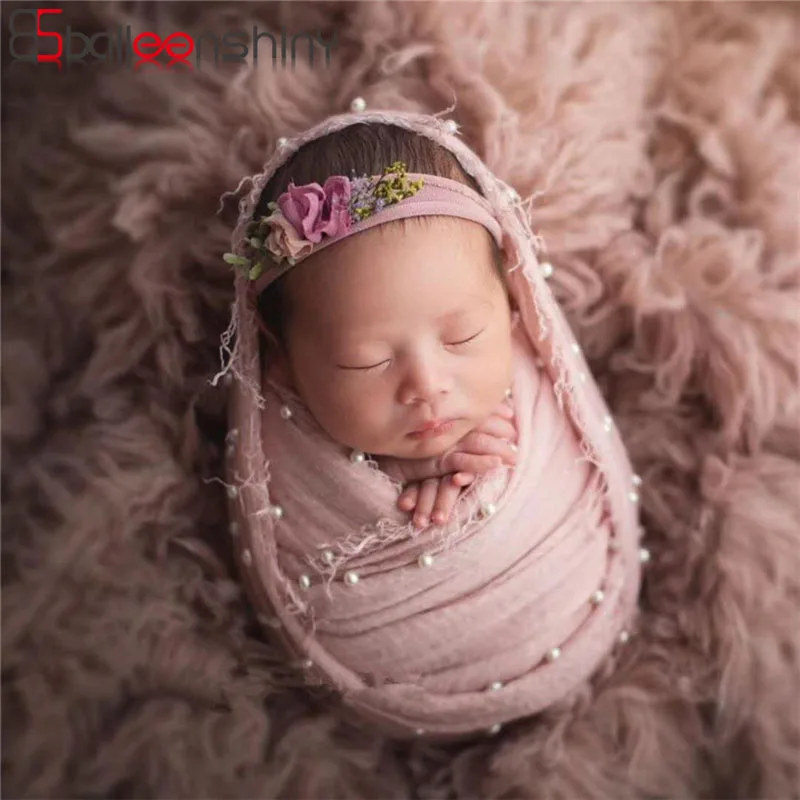 Balleenshinant accessoires de photographie pour nouveau-nés | Couvertures princesse pour bébés bébés, emmaillotement d'été, enveloppe de perles en coton et lin