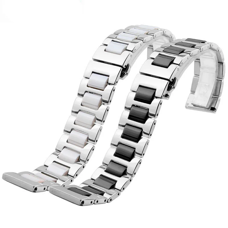 Ceramic Watch Strap Black White Links Stainless Steel Ceramic Belt Accessories Replacement 16mm 18mm 20mm Wristbands Bracelet