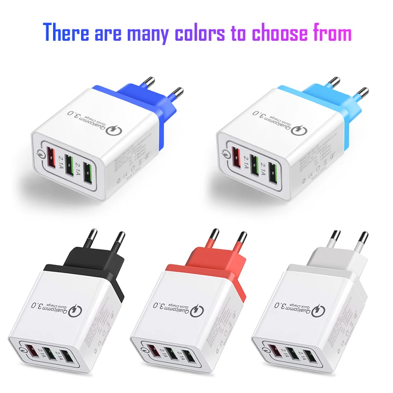 18 W QC3.0 USB 2.1A تهمة الهاتف المحمول شاحن 3 ميناء سريع شحن جدار شاحن محول القابس ل فون سامسونج هواوي xiaomi