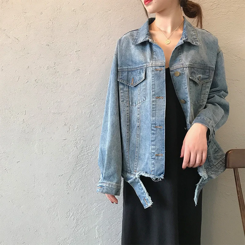 Pardessus Femmes Coton Cowboy Denim Droite Unique Printemps Veste Poitrine Mooirue Cardigan Blue Feminino Lâche xqPn7tYWw5