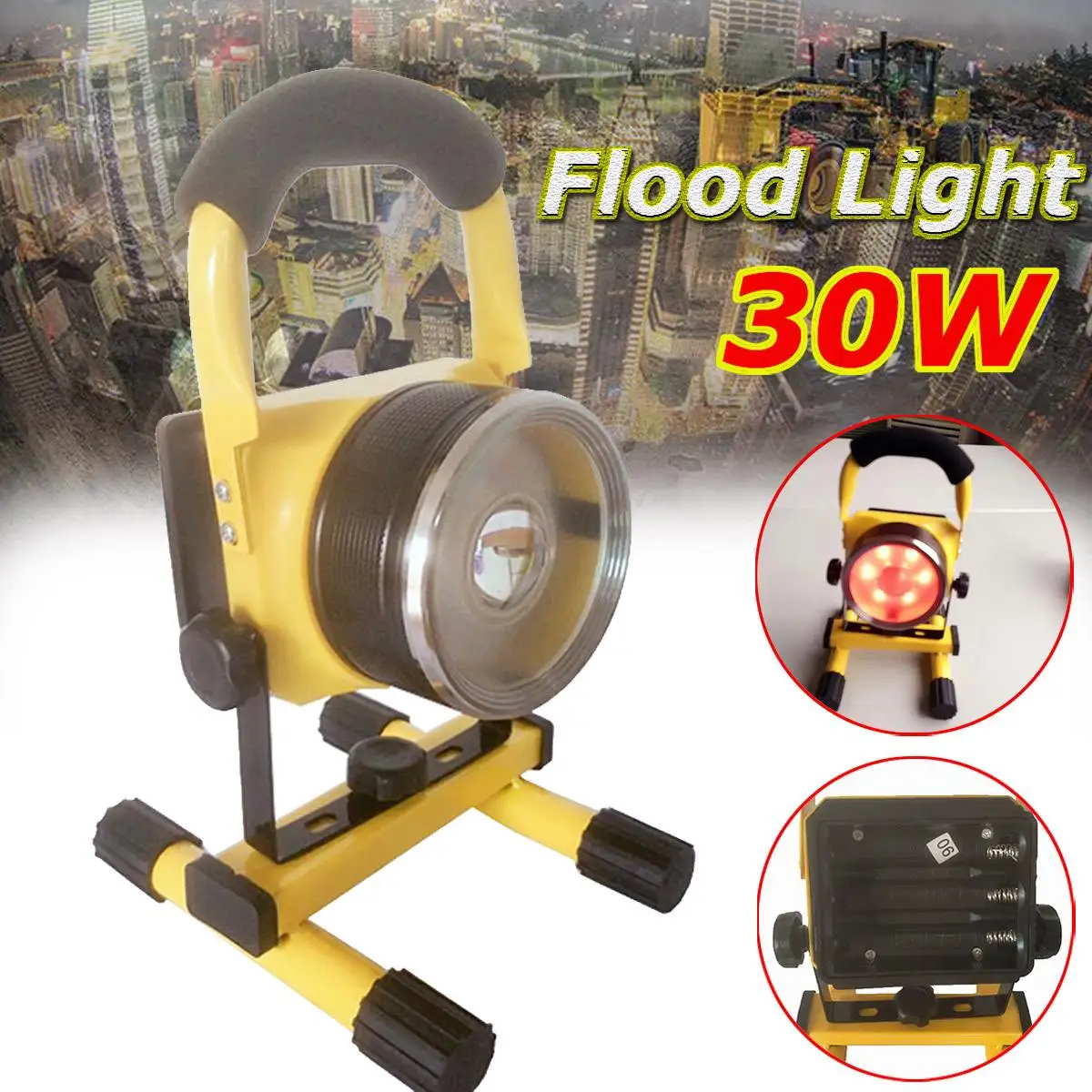 

Adjustable 30W LED Rechargeable Spotlight Floodlight Lamp Flashlight Wterproof IP65 Outdoor Camping