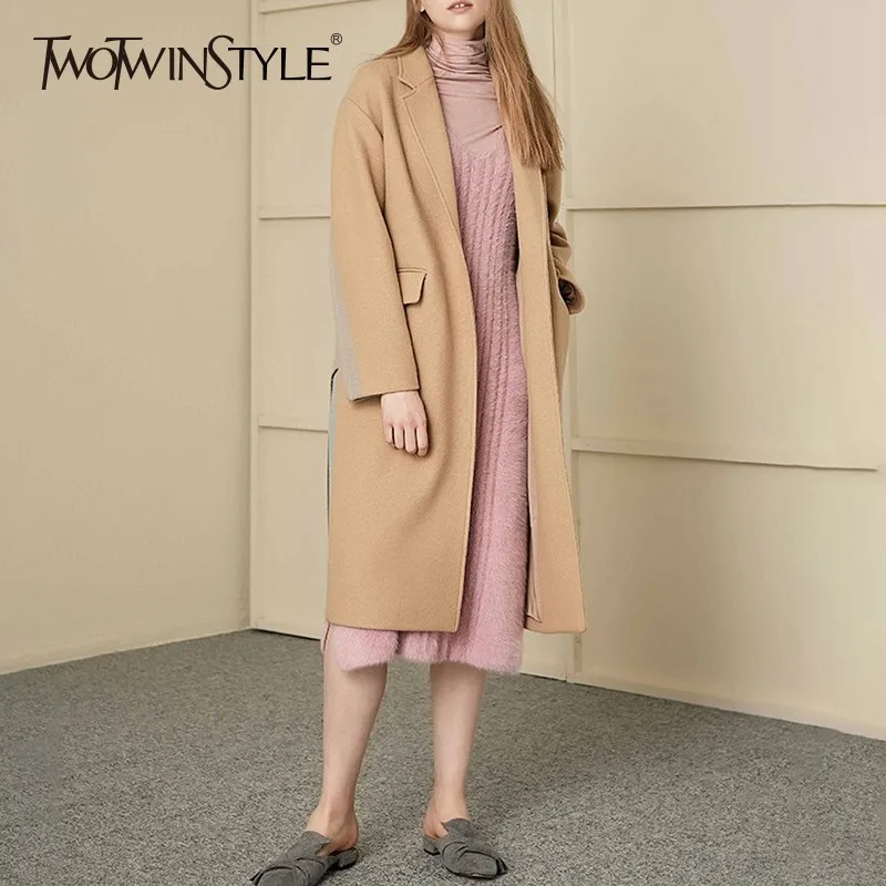 Женский шерстяной кардиган TWOTWINSTYLE осеннее пальто с длинным рукавом в стиле