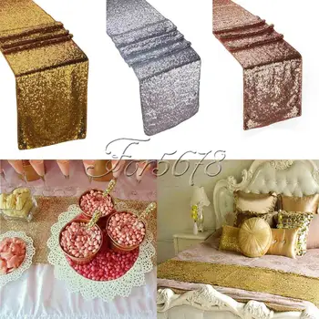 

Gold Silver Tone Champagne Sequin Table Runner 12"x108" Sparkly Wedding Decor