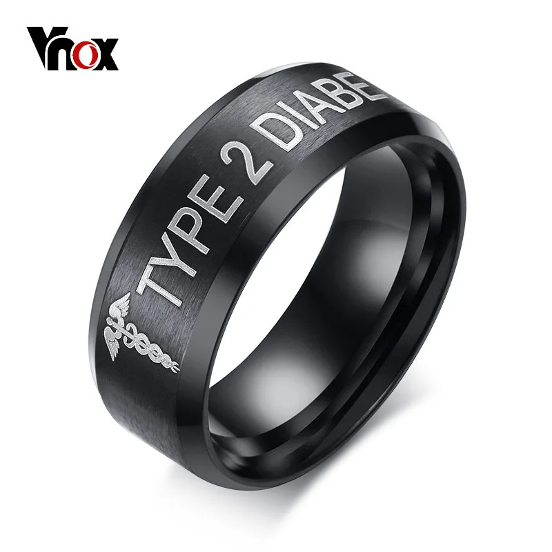

Vnox Medical Alert Engraved Type 2 Diabetes Ring for Men Matt Surface Stainless Steel Emergency Male Jewelry Size 7 8 9 10 11 12