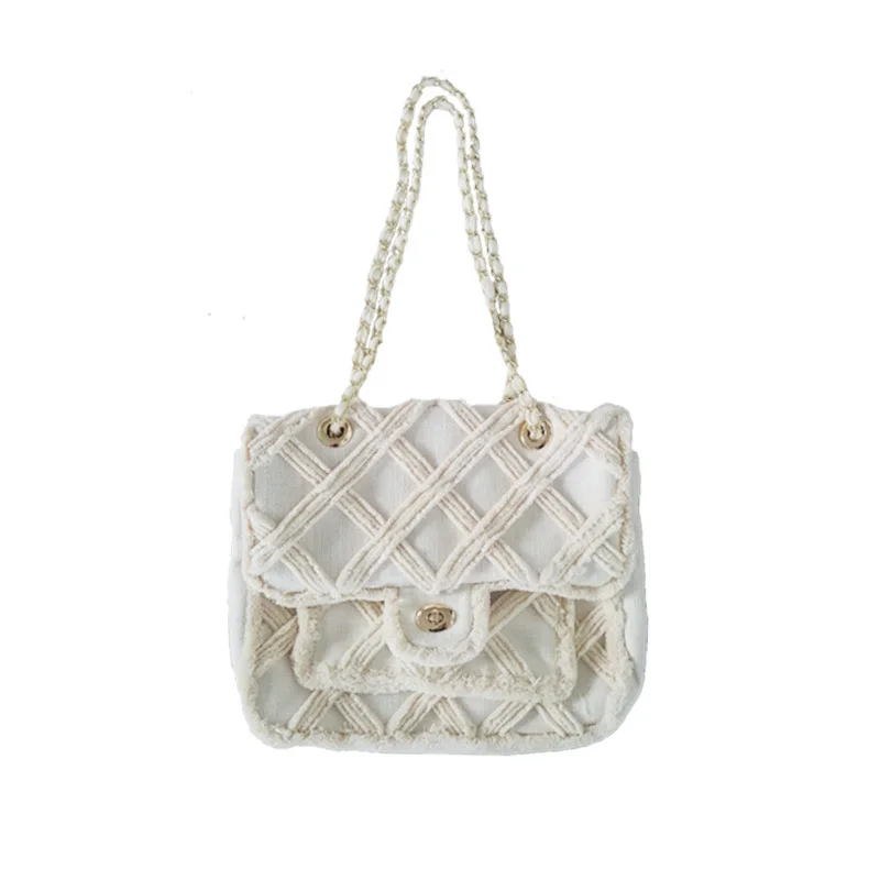 

Large-capacity Simple Wild Tide Shimmering 2019 Spring One Shoulder Slung Portable Chain Plush Bag Female