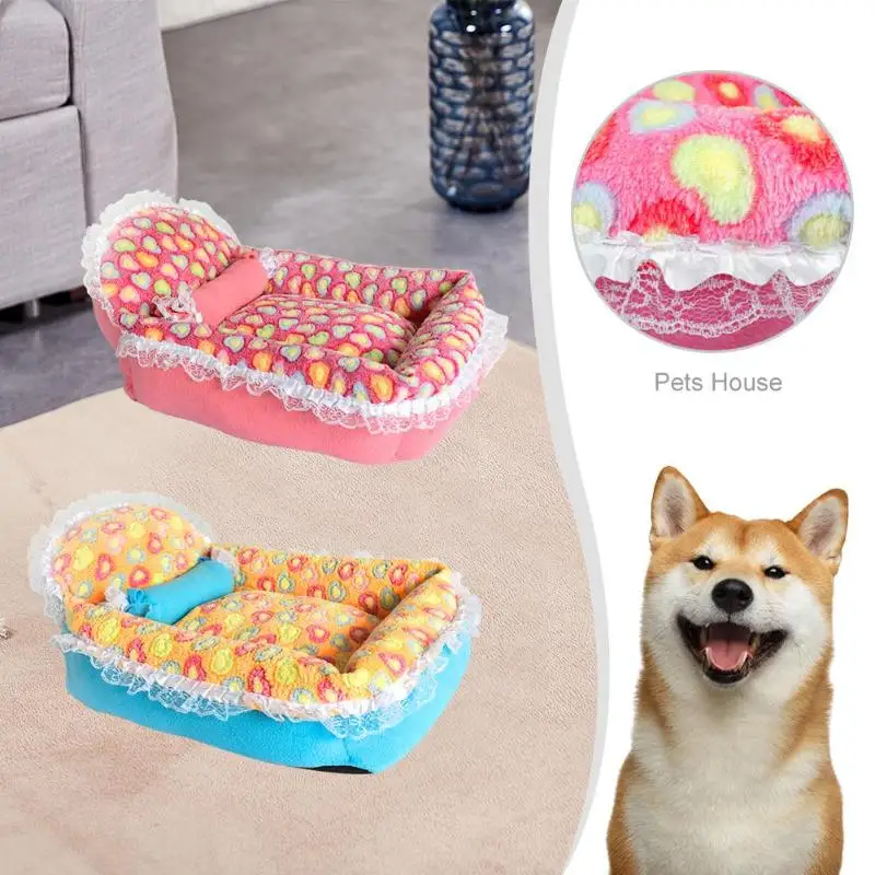 

Soft Coral Velvet Lace Pets Bed Cute Ingot Shaped Winter Warm Cat Nest Pet Cat Dog Kennel Bed Sofa Sleeping Bag House dog bed