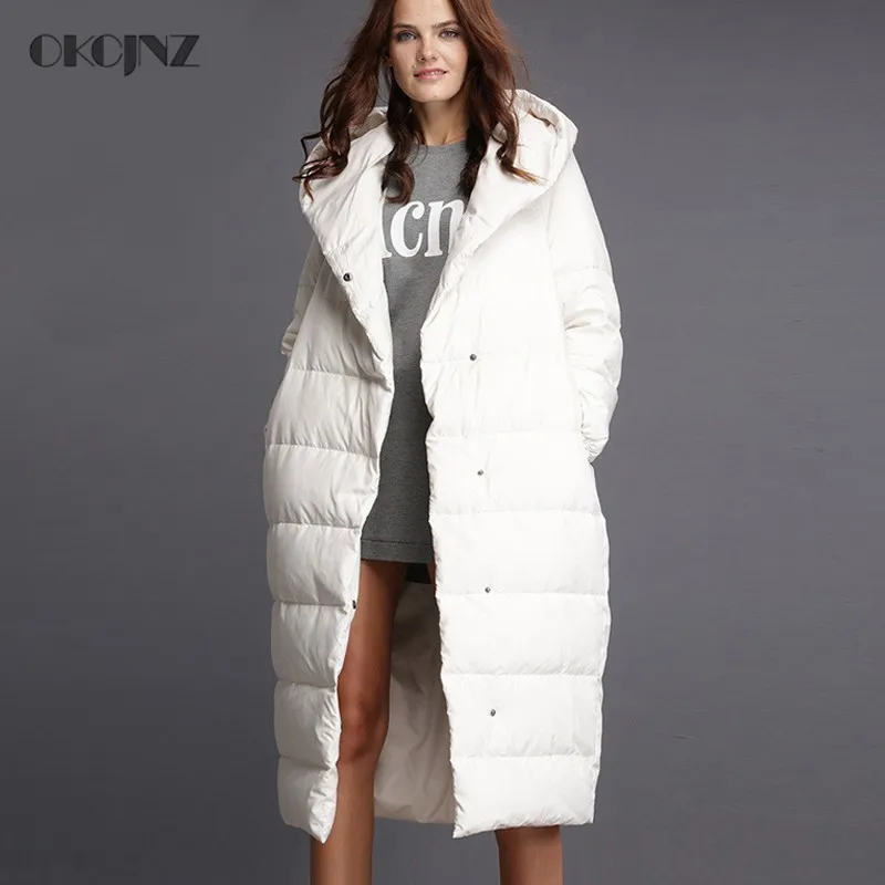 

5XL Plus Size Womens Down Jackets Brands Long Goose Feather Coat Solid Thick Warm White Duck Parka 2019 Hooded Outerwear Okq013