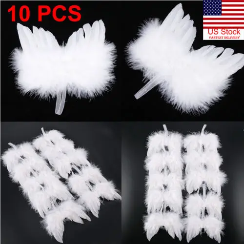 

10Pcs Guardian Angel White Feather Wing Christmas Tree Hanging Ornament Decor